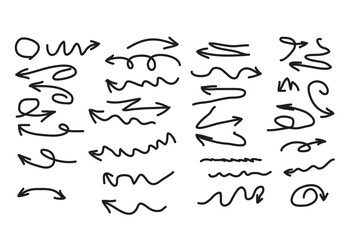 Collection of hand-drawn doodle arrows with various shapes and directions for design