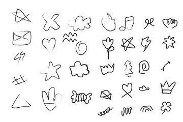 Collection of hand-drawn doodle icons and symbols in a simple, playful style