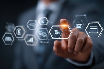 Consultant using digital interface to manage financial services and payment automation for effective banking solutions in fintech