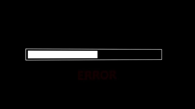 Red glowing text EROR with a white progress bar on black background error system error