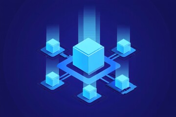 Futuristic Blockchain Network with Central Hub and Connected Nodes