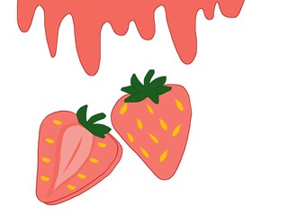 Strawberry illustration with dripping pink topping on a clean white background. Playful, sweet, and minimal style, perfect for kids designs, stationery, stickers or other