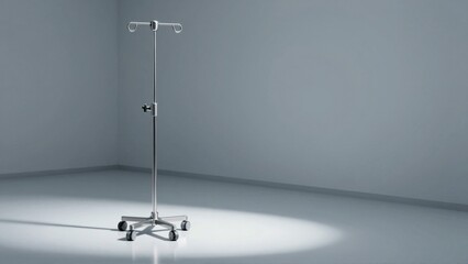 Medical IV pole in minimalist sterile room