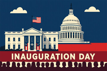 White House and Capitol illustration, inauguration ceremony theme vector