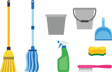 Fototapeta premium Essential Cleaning Supplies Collection for Home Maintenance.