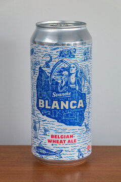 Pruszcz Gdanski, Poland - December 7, 2025: Can of Svaneke Blance Belgian Wheat Ale beer.