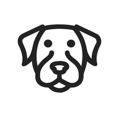 Black logo dog head front view.  Dog face silhouette graphic design. Isolated on white background