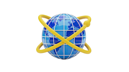 3D Globe with Yellow Orbiting Rings