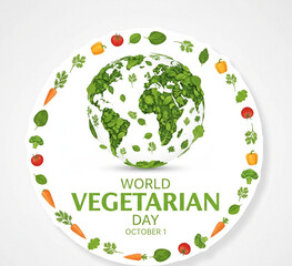 World Vegetarian Day Graphic with Leafy Green Globe and Vegetable Border