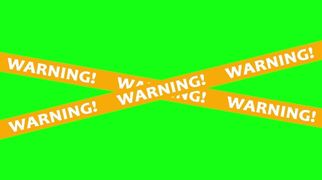 Orange warning tape strips with white text crossing over a green background caution tape danger