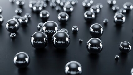 Shiny metal spheres on dark background, modern tech design