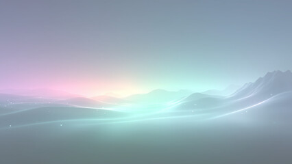Fantasy landscape with pastel pink and green light waves