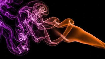 Fototapeta premium Vibrant purple and orange smoke swirling on black background
