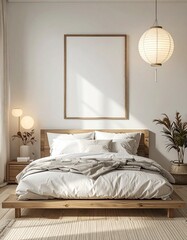 Serene Bedroom Interior with Natural Light and Minimalist Decor.
