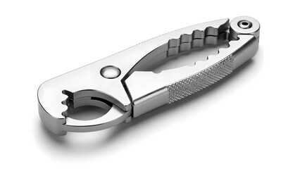 A compact and sturdy silver nutcracker or multi-tool, designed for cracking nuts with an adjustable grip.