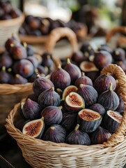 Customers in organic food stores choose fresh figs
