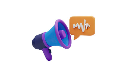 3D Megaphone with Sound Wave in Speech Bubble