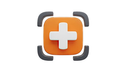3D Medical Cross Icon with Targeting Reticle