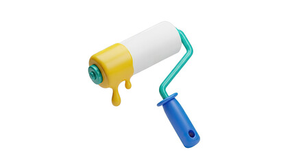 3D Render of a Paint Roller with Dripping Yellow Paint