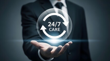 Businessman offering 24 7 care and support services