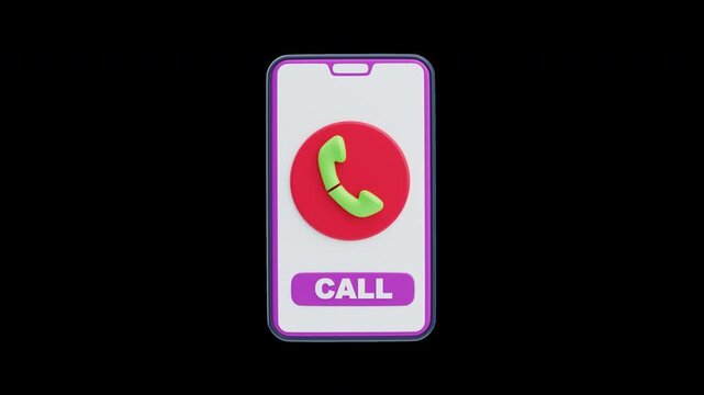 3d animation of mobile call button icon on smartphone