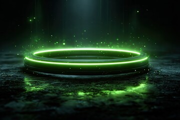 Glowing light rings create a futuristic motion effect in neon green for digital artwork, high-tech design, and gaming backgrounds