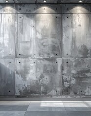 Modern Concrete Wall with Dramatic Lighting and Floor Tiles.