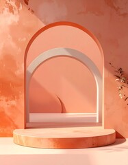 Minimalist Archway and Pedestal with Soft Lighting and Warm Tones.