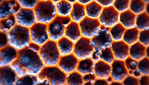 Abstract honeycomb orange pattern hexagon texture geometric background organic structure macro detail futuristic design 3d render digital art - Powered by Adobe