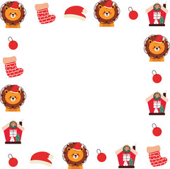 cute Christmas frame border with cartoon Christmas element drawing for photo frame, memo pad design