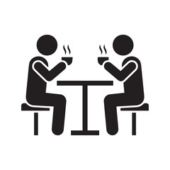 Two People Sitting at Cafe Table Drinking Hot Coffee or Tea Vector Icon Silhouette Illustration
