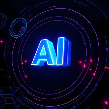 A futuristic 3D hologram displaying the glowing text "AI", seen from a slightly unnerving side perspective.