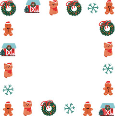 cute Christmas frame border with cartoon Christmas element drawing for photo frame, memo pad design