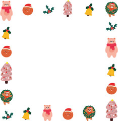 cute Christmas frame border with cartoon Christmas element drawing for photo frame, memo pad design