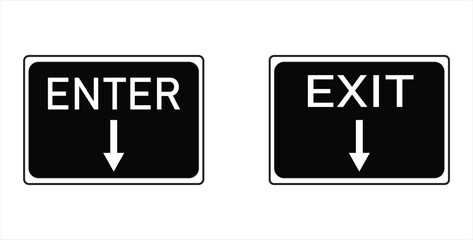 Black and White Enter and Exit Directional Signs with Downward Arrows.