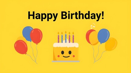 side balloons happy birthday card with a simple emoji style background