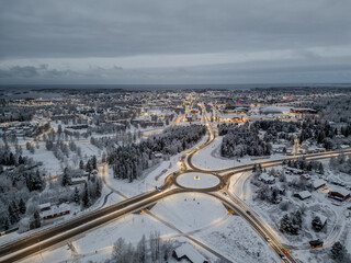 Evening view of streets of Raahe town in Finland