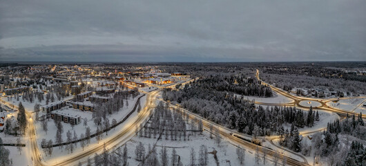 Evening view of streets of Raahe town in Finland