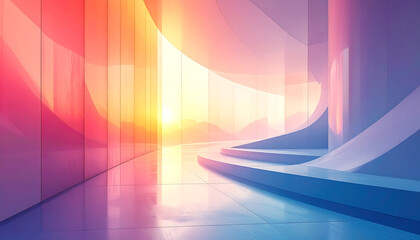 Abstract Futuristic Hallway with Vibrant Gradient Colors and Illuminating Light