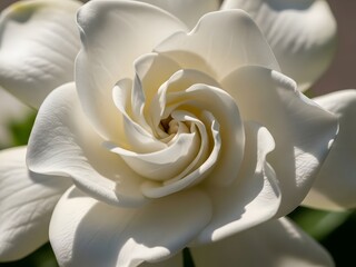 Exquisite White Gardenia Flower Showing Perfect Spiral Petals