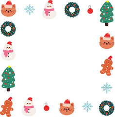 cute Christmas frame border with cartoon Christmas element drawing for photo frame, memo pad design