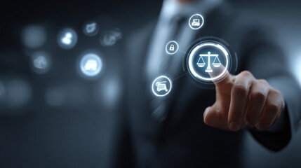 Businessman pointing at law icon