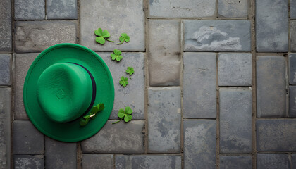 St Patrick’s Day Hat and Clover Wide Banner Flat Lay