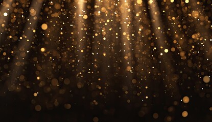 Golden particles and light beams, creating a magical and festive atmosphere