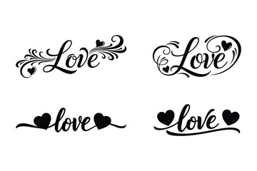love calligraphy typography with hearts vector set