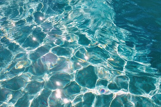 Shimmering blue water reflects sunlight, creating dazzling patterns on the surface
