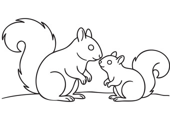 ISO A1 Educational Coloring Page for Children with Mother Squirrel and Baby Squirrel in a Cute Forest Scene