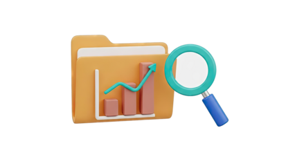 3D Folder with Bar Chart and Magnifying Glass Icon