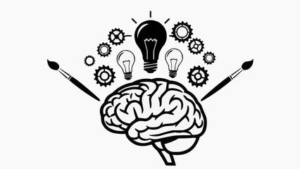 Creative brainstorming concept with brain and light bulbs