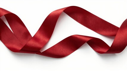 Red satin ribbon on white background